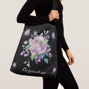 Bolsa Ajustável Pastel FLoral Elegante Personalizar Preto