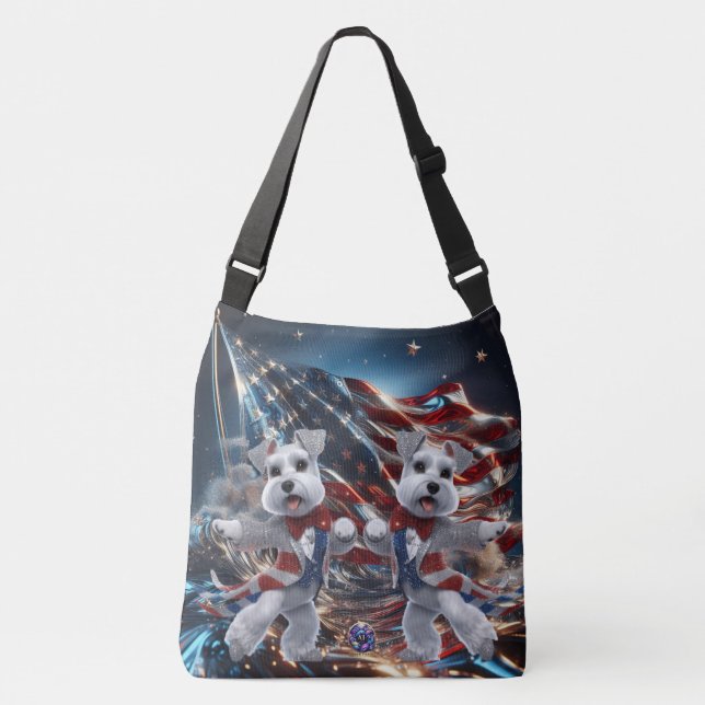 Bolsa Ajustável Patriotic Dancing White Miniature Schnauzers (Frente)