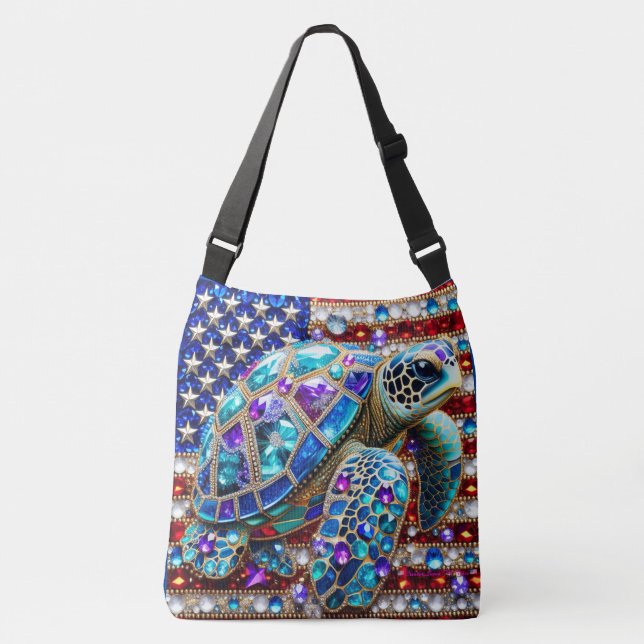 Bolsa Ajustável Patriótico da Tartaruga do Mar Bling (Frente)