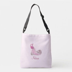 Bolsa Ajustável Pavão e Caligrafia em Dourado Rosa Claro