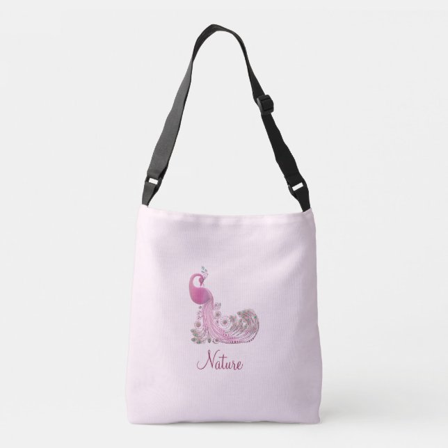 Bolsa Ajustável Pavão e Caligrafia na Luz Rosa Dourada (Verso)