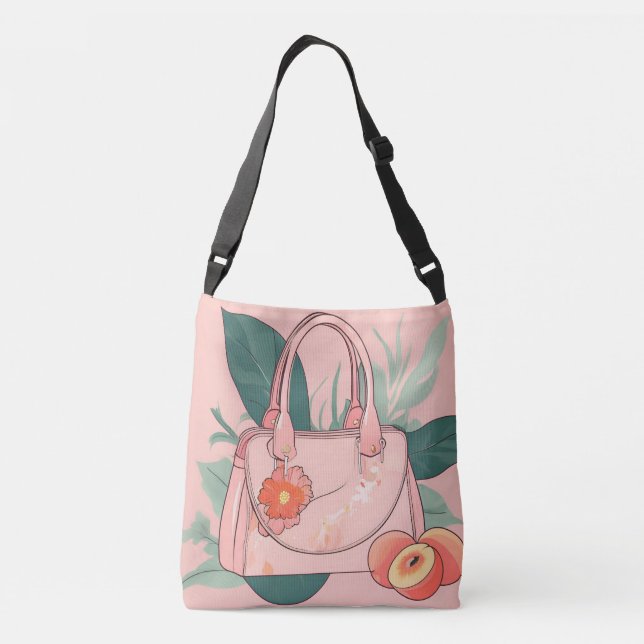 Bolsa Ajustável Peach Floral Vibes Purse AI art (Verso)