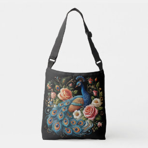 Bolsa Ajustável Peacock Bird & Floral Art Crossbody Bag
