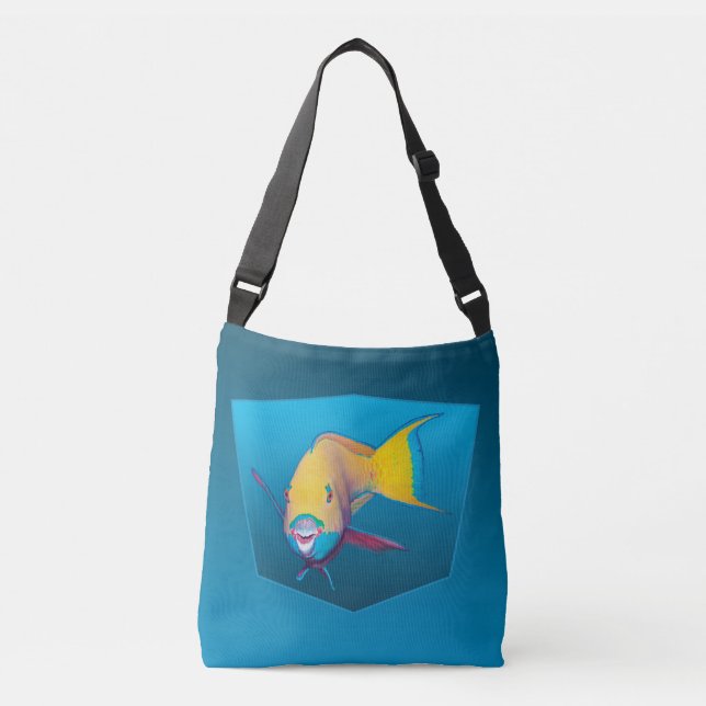 Bolsa Ajustável Peixe papagaio - gradiente de fundo azul |  (Frente)