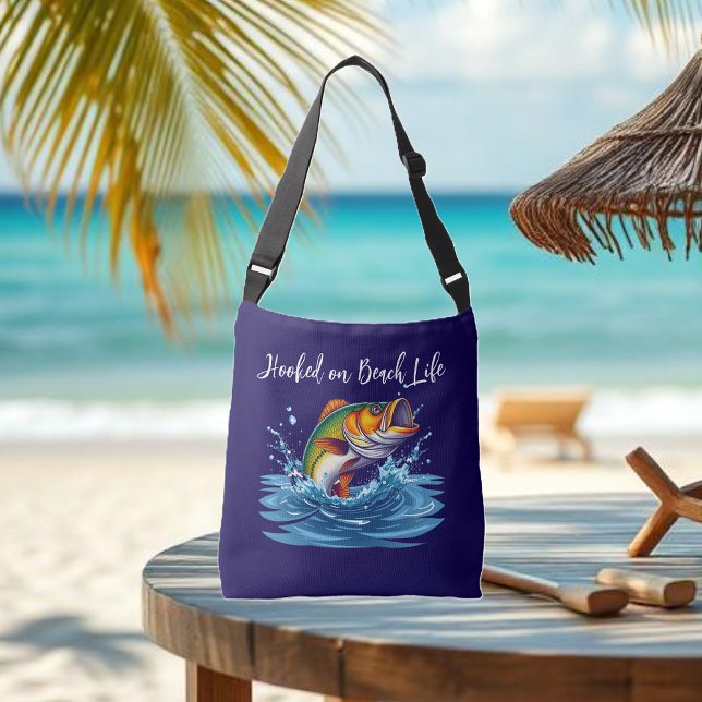 Bolsa Ajustável Peixe viciado na vida na praia (Hooked on Beach Life Fish jumping out of the water Fisherman Core Summer Tote )