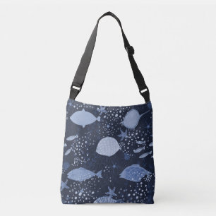 Bolsa Ajustável Peixes adormecidos monocromáticos, padrão escuro.