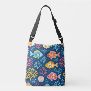 Bolsa Ajustável Peixes e coral azul náutico