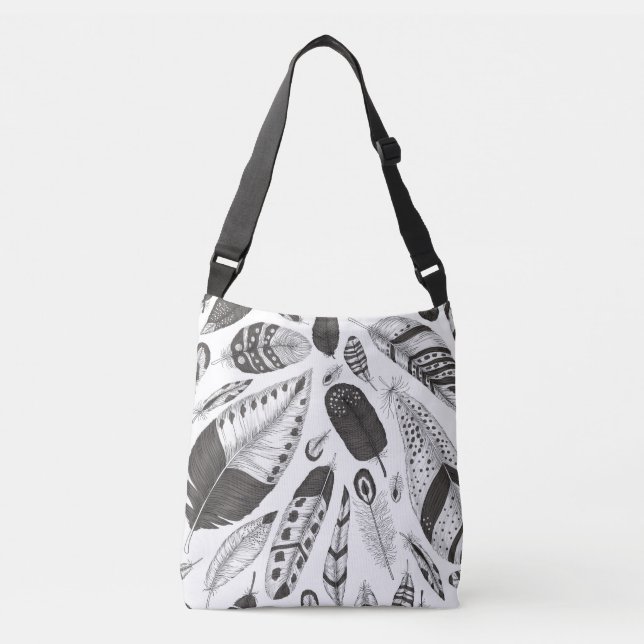 Bolsa Ajustável Penas brancas e pretas (Frente)