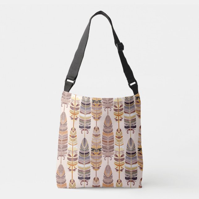 Bolsa Ajustável Penas de Boho: Padrão Tribal Sem Costura (Frente)
