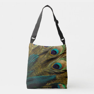 Bolsa Ajustável Penas de Peacock Douradas Azul-Teal Azul-Elegante 