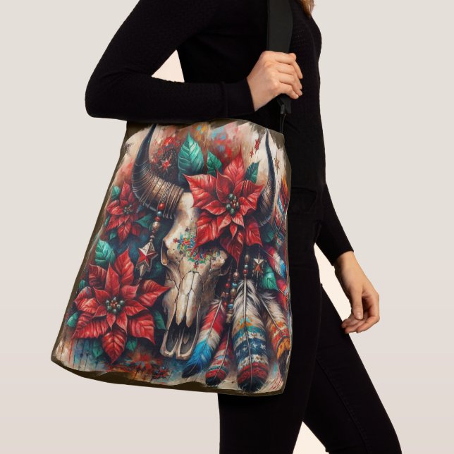 Bolsa Ajustável Penas de Poinsettias do Cabelo de Vaca de Natal (Close Up)