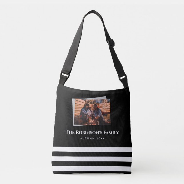 Bolsa Ajustável Personalizada sua foto em quadro preto com texto (Frente)