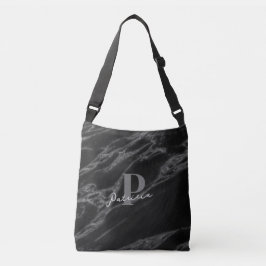 Bolsa Ajustável Personalizado com o nome inicial Chic Marble Black