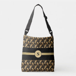 Bolsa Ajustável Personalizado Elegante Dourado e Preto Abstrato