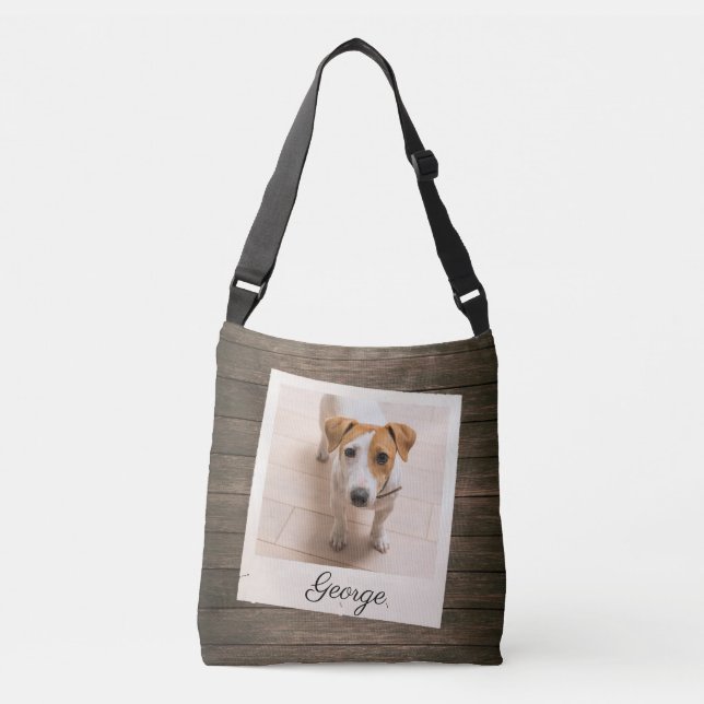 Bolsa Ajustável Pet Photo Frame Rustic Wood Personalizado (Frente)