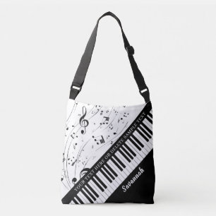 Bolsa Ajustável Piano Music Notes Script Nome Preto