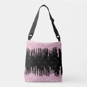 Bolsa Ajustável Pingo de rosa monograma elegante preto