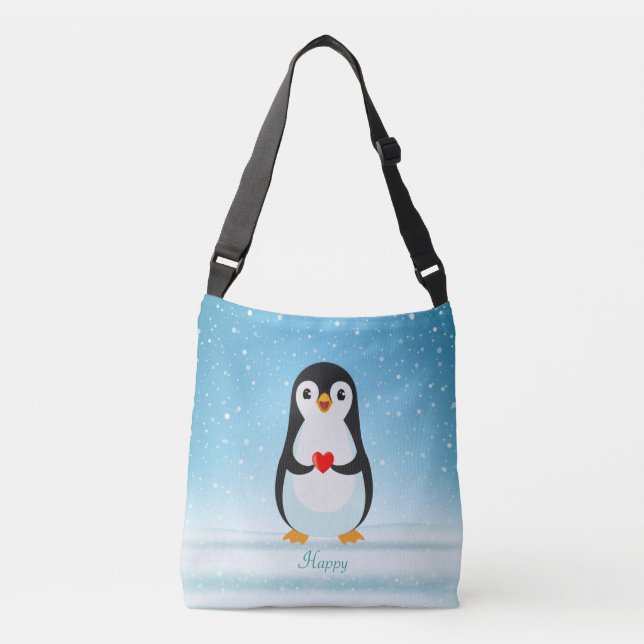 Bolsa Ajustável Pinguim feliz segurando um coração (Frente)