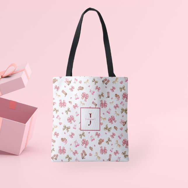 Bolsa Ajustável Pink Chic Girly Cowgirl Coquette Pattern Monograma (Criador carregado)