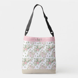 Bolsa Ajustável Pink Floral Watercolor Monograma Polkadot
