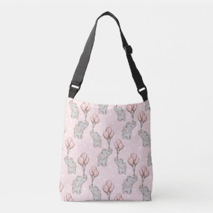 BOLSA AJUSTÁVEL PINK PASTEL COM ELEFANTES DE BEBÊ CINZA
