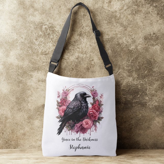 Bolsa Ajustável Pink Roses Raven (Pink roses raven cross body bag)