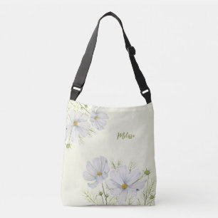 Bolsa Ajustável Pintura Botânica de Flores de Cosmos Brancas em Aq