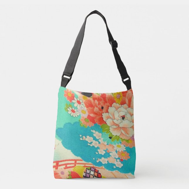 Bolsa Ajustável PixDezines Vintage Kimono Impressão/Peonies/Sakura (Frente)