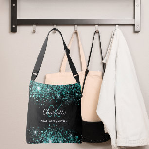 Bolsa Ajustável Poeira brilhante monograma preto verde-teal