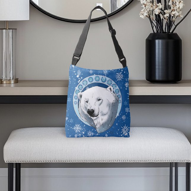 Bolsa Ajustável Polar Bear Snowflakes Art Nouveau (Criador carregado)