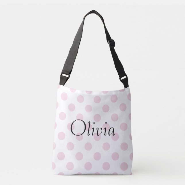 Bolsa Ajustável Polkadot Rosa Personalizado Tipografia do Seu Nome (Frente)