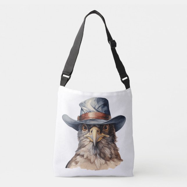 Bolsa Ajustável Pombo engraçado vestindo um chapéu de cowboy, aqua (Frente)