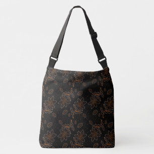 Bolsa Ajustável Ponto Dourado do padrão Batik Floral preto