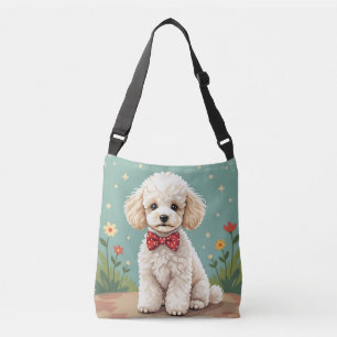 Bolsa Ajustável Poodle branco adorável com gravata borboleta