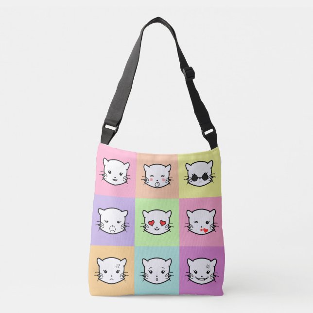 Bolsa Ajustável Pop Art Kawaii Cat Emoji (Frente)
