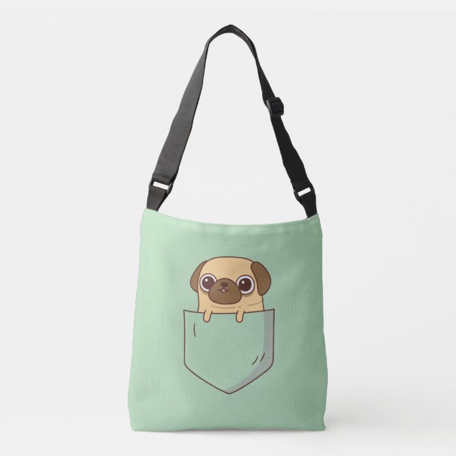 Bolsa Ajustável Porta De Pug Cuta No Bolso Verde Falso (Frente)