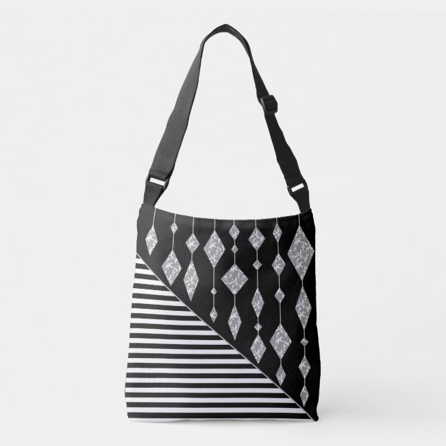 Bolsa Ajustável Preto e branco, abstrato, geométrico, simples, Dig (Frente)