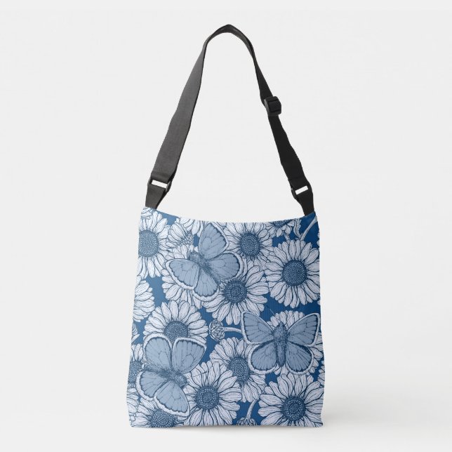Bolsa Ajustável Primavera azul, flores silvestres, margaridas (Frente)
