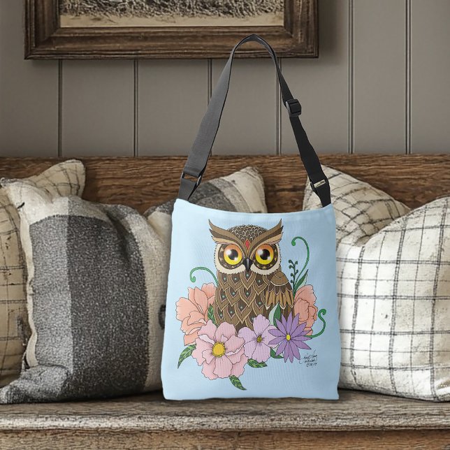 Bolsa Ajustável Primavera Pastel Flowers Owl (Criador carregado)