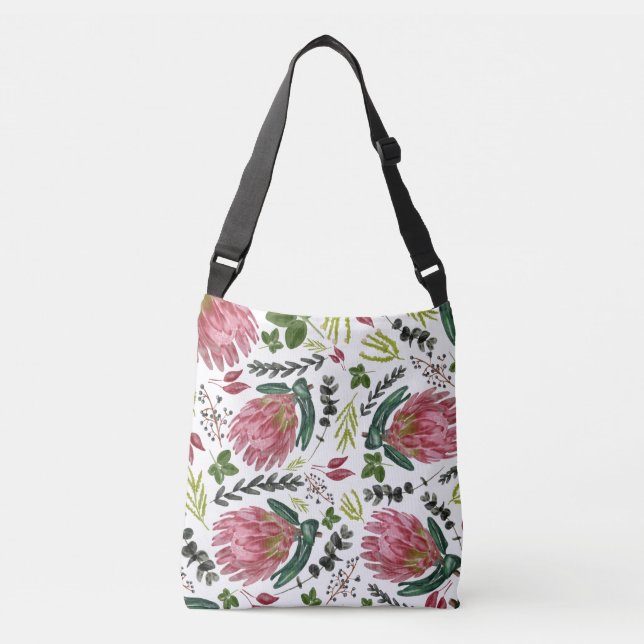 Bolsa Ajustável Protea Floral Watercolor Botânica (Frente)