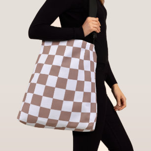 Bolsa Ajustável Quadrados xadrez marrom mocha branco geométrico re