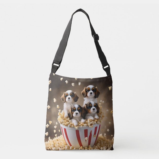 Bolsa Ajustável Quads Cavalier Spaniel Puppies Na Pipoca, (Frente)