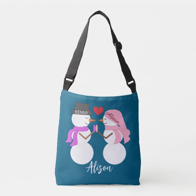 Bolsa Ajustável Queridos Bonecos de Neve Apaixonados: Azul Marinho (Frente)