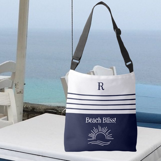Bolsa Ajustável Quic Monograma Marinho Costeiro Blue Stripes Beach (Criador carregado)