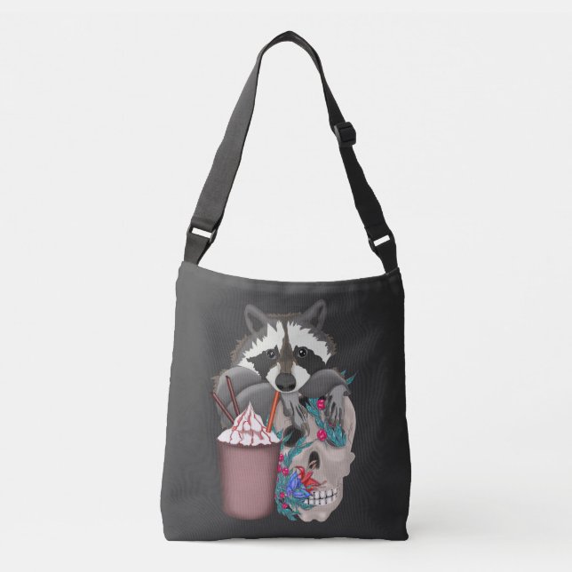 Bolsa Ajustável Raccoon com açúcar e crânio em flores (2) (Frente)