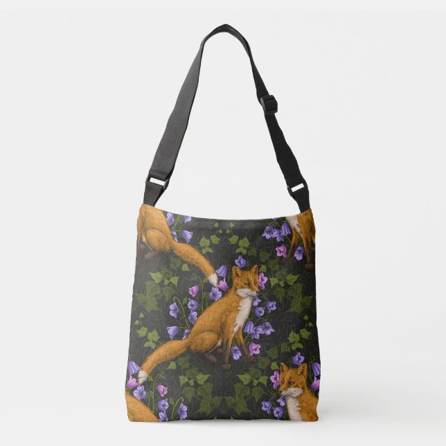 Bolsa Ajustável Raposa, flores e marivas, verdes, laranja e viole (Frente)