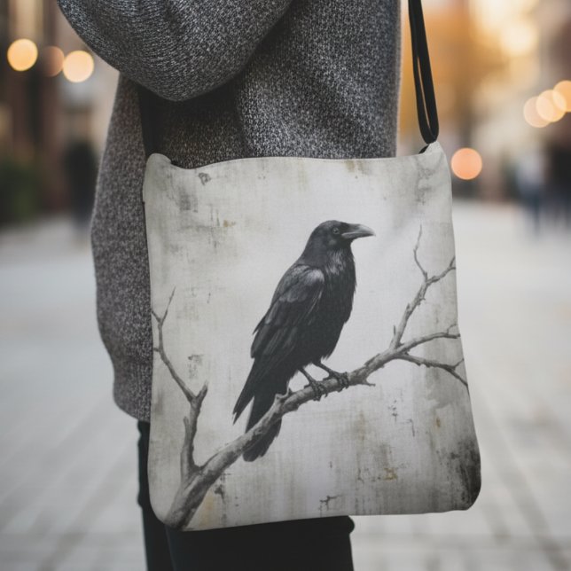 Bolsa Ajustável Raven on Branch Crossbody Bag - Gothic Art (Gothic raven cross body bag
)