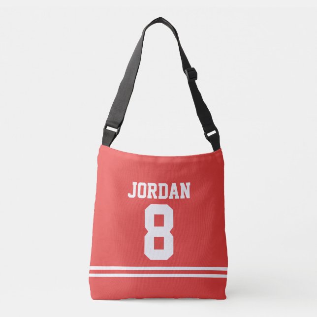 Bolsa Ajustável Red Football Jersey com nome e número personalizad (Frente)