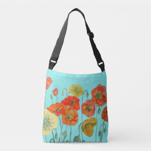Bolsa Ajustável Red Orange Shabby Poppy Crossbody Bag Aqua Floral