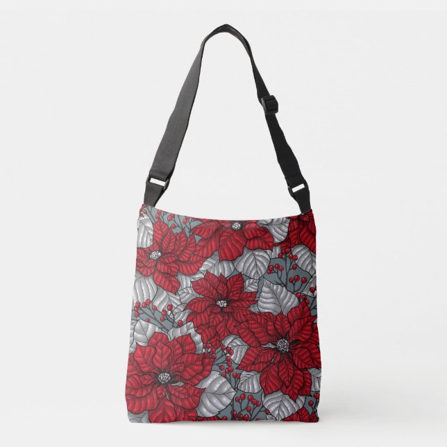 Bolsa Ajustável Red poinsettia and berries, Christmas design (Frente)